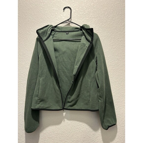 Uniqlo Full Zip Hoodie Women's Small Green Fuzzy Soft Long Sleeve 3 Pockets Fall - Picture 4 of 6
